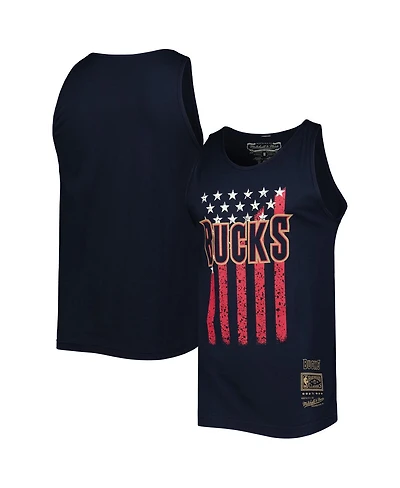 Men's Mitchell & Ness Navy Milwaukee Bucks Hardwood Classics Americana Stars and Stripes Tank Top
