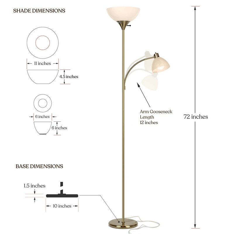 Sky Dome Plus 72" Led Torchiere Floor Lamp with 1 Reading Arm