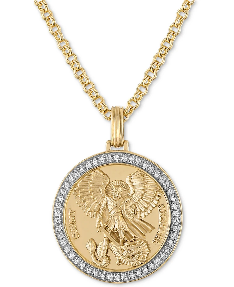 Esquire Men's Jewelry Diamond St. Michael Medallion 22" Pendant Necklace (1/4 ct. t.w.) 18k Gold-Plated Sterling Silver, Created for Macy's
