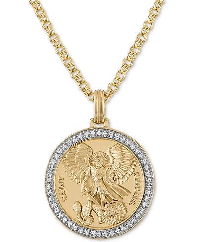 Esquire Men's Jewelry Diamond St. Michael Medallion 22" Pendant Necklace (1/4 ct. t.w.) 18k Gold-Plated Sterling Silver, Created for Macy's