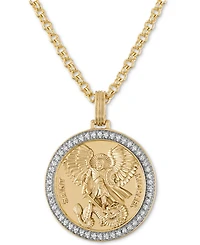 Esquire Men's Jewelry Diamond St. Michael Medallion 22" Pendant Necklace (1/4 ct. t.w.) 18k Gold-Plated Sterling Silver, Created for Macy's