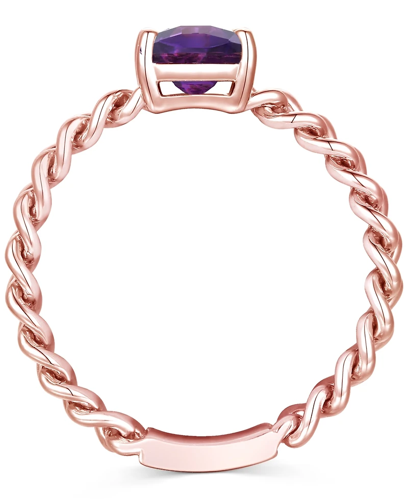 Amethyst Solitaire Chain Link Ring (7/8 ct. t.w.) 14k Rose Gold-Plated Sterling Silver (Also Blue Topaz, Emerald, Sapphire and Ruby)