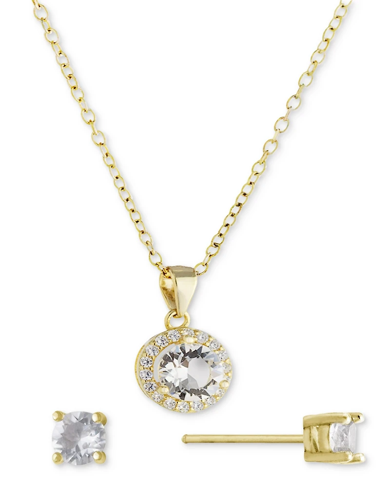 Giani Bernini 2-Pc. Set Crystal & Cubic Zirconia Halo Pendant Necklace Solitaire Stud Earrings, Created for Macy's