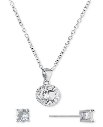 Giani Bernini 2-Pc. Set Crystal & Cubic Zirconia Halo Pendant Necklace & Solitaire Stud Earrings, Created for Macy's