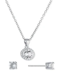 Giani Bernini 2-Pc. Set Crystal & Cubic Zirconia Halo Pendant Necklace & Solitaire Stud Earrings, Created for Macy's