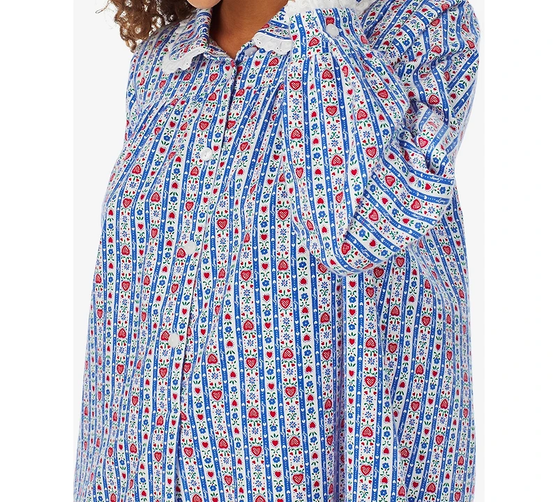 Lanz of Salzburg Cotton Lace-Trim Flannel Nightgown