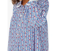 Lanz of Salzburg Cotton Lace-Trim Flannel Nightgown