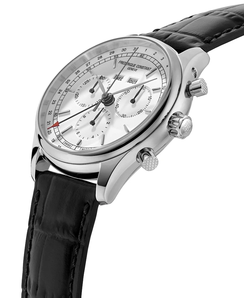 Frederique Constant Men's Swiss Chronograph Black Leather Strap Watch 40mm