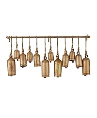 Rosemary Lane Bronze Metal Tibetan Inspired Meditation Decorative Cow Bell with Jute Hanging Rope and Rod 48" x 6" x 20"