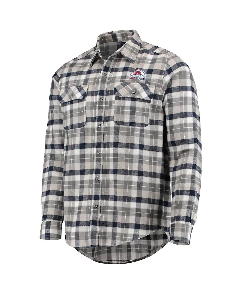Men's Antigua Navy, Gray Colorado Avalanche Ease Plaid Button-Up Long Sleeve Shirt