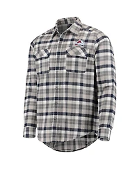 Men's Antigua Navy, Gray Colorado Avalanche Ease Plaid Button-Up Long Sleeve Shirt