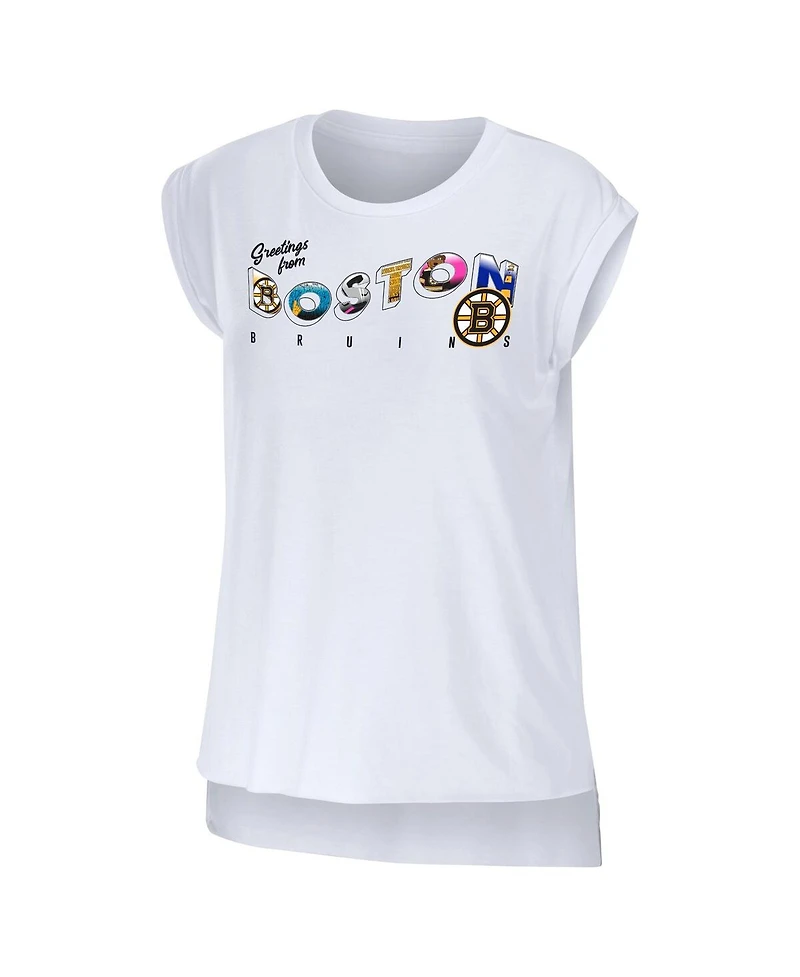 Women's Wear by Erin Andrews White Boston Bruins Greetings From Muscle T-shirt