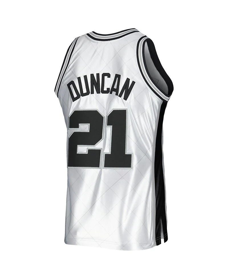 Men's Mitchell & Ness Tim Duncan Platinum San Antonio Spurs 1998-99 Hardwood Classics 75th Anniversary Swingman Jersey