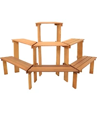 Sunnydaze Decor 3-Tier Meranti Wood Outdoor Plant Stand with Teak Oil Finish - 5.75 Feet Wide - Indoor and Outdoor Use