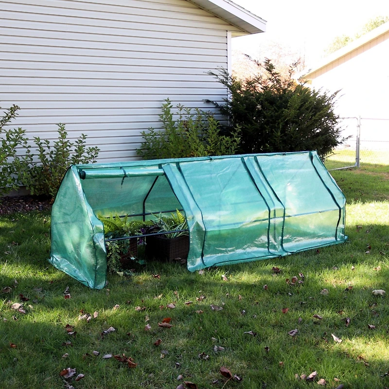 Outdoor Portable Mini Cloche Greenhouse with 3 Zipper Doors - Green