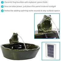 Sunnydaze Decor Ceramic Frog 7-Inch Outdoor Solar Fountain - Submersible Pump - Soothing Water Sounds - Glazed Green Finish
