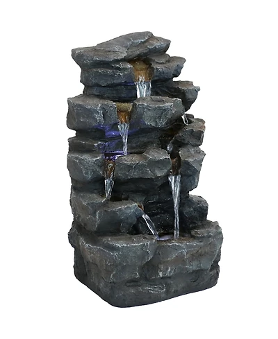 Sunnydaze Decor 24-Inch Grotto Falls Polyresin Outdoor Water Fountain with Led Lights