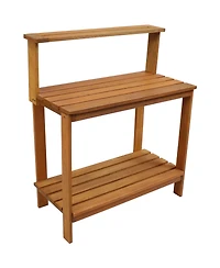42-Inch Meranti Wood Outdoor Potting Bench with Storage Shelf - Teak Oil Finish