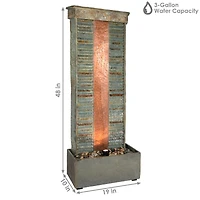 48"H Electric Natural Slate with Copper Accents Rippled Column Outdoor Water Fountain with Led Spotlight