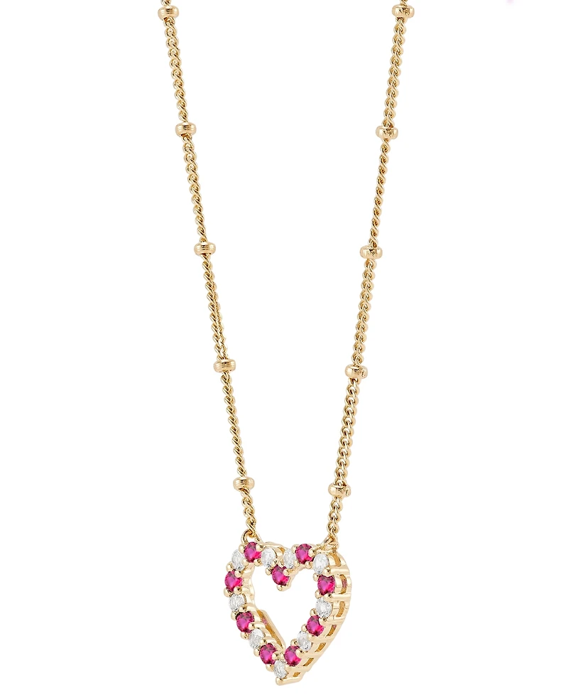 Lab-Grown Ruby (1/4 ct. t.w.) & Lab-Grown White Sapphire (1/4 ct. t.w.) Heart Pendant Necklace in 14k Gold-Plated Sterling Silver, 16" + 2" extender