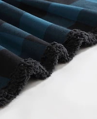 Eddie Bauer Plaid Cotton Yarn Dye Flannel Faux Shearling Reverse Throw, 60" X 50"
