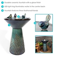 Gathering Birds Ceramic Outdoor Fountain with Led Lights