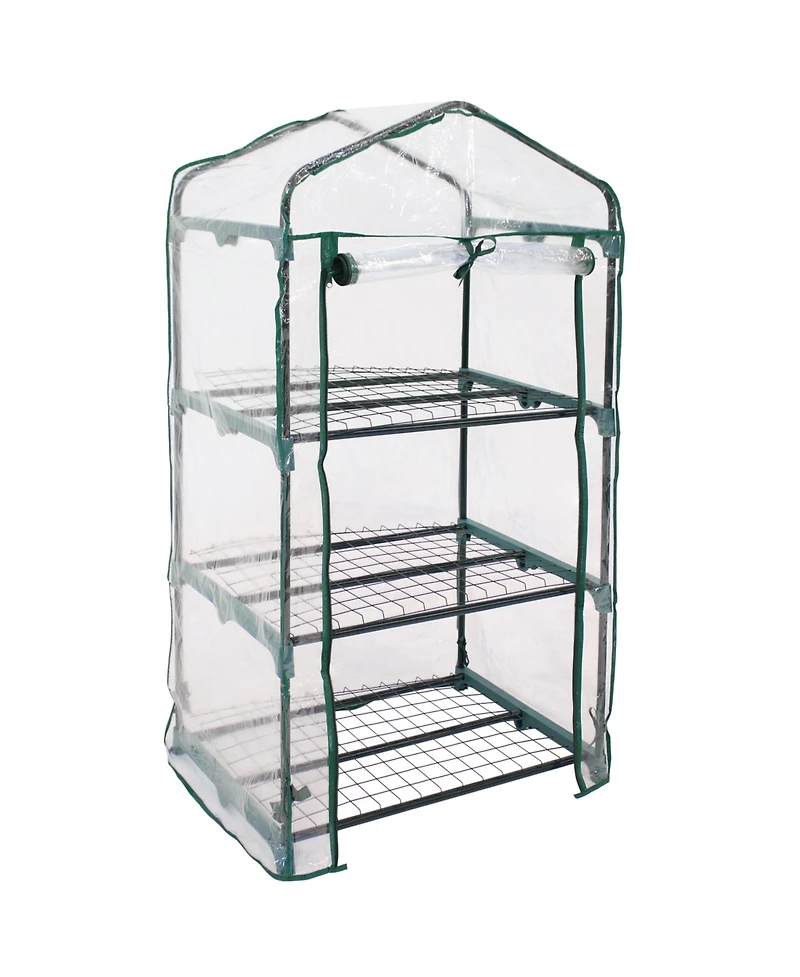 Outdoor Portable 3-Tier Mini Greenhouse with Roll-up Zippered Door and Steel Wire Shelves