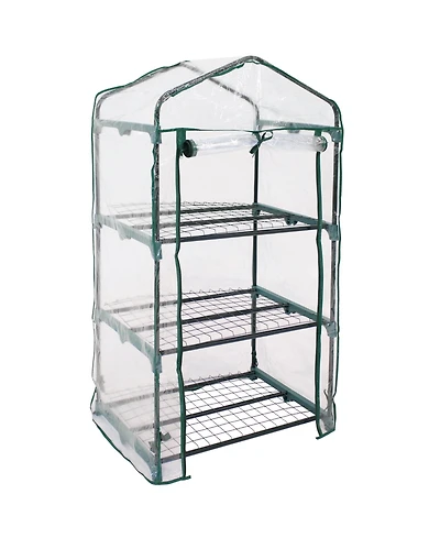 Outdoor Portable 3-Tier Mini Greenhouse with Roll-up Zippered Door and Steel Wire Shelves