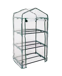 Outdoor Portable 3-Tier Mini Greenhouse with Roll-up Zippered Door and Steel Wire Shelves