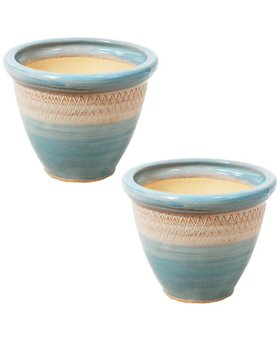 Indoor/Outdoor Purlieu Decorative Glazed Ceramic Planters for Greenery or Flowers - 12"