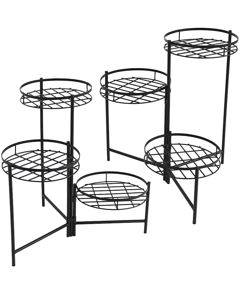 Iron Metal 3-Tiered Decorative Flower Plant Pot Holder Stand Display - Black - 2pk