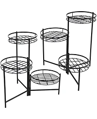 Iron Metal 3-Tiered Decorative Flower Plant Pot Holder Stand Display - Black - 2pk