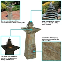 40"H Electric Natural Slate Layered Pyramid Tiered Outdoor Water Fountain with Led Light