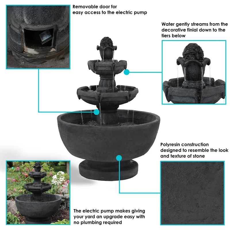 34"H Electric Polyresin 3-Tier Budding Fruition Outdoor Water Fountain