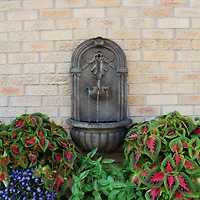 Sunnydaze Decor Florence 27-Inch Polystone Outdoor Wall Water Fountain - Electric Submersible Pump - Florentine Stone Finish