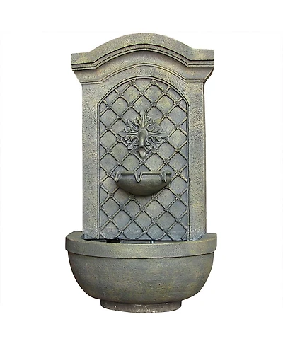 Sunnydaze Decor Rosette Leaf 31-Inch Polystone Outdoor Wall Water Fountain - Electric Submersible Pump - Limestone Stone Finish