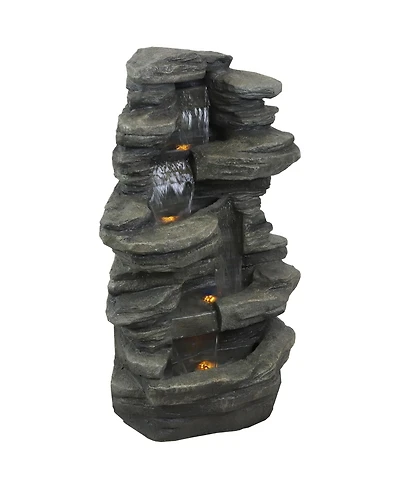 Sunnydaze Decor Stacked Shale Rock 38-Inch Waterfall Fountain with Led Lights - Electric Submersible Pump