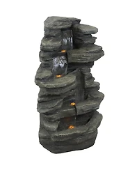 Sunnydaze Decor Stacked Shale Rock 38-Inch Waterfall Fountain with Led Lights - Electric Submersible Pump