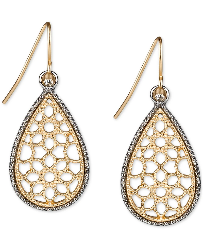 Patricia Nash Two-Tone Pave Lace-Look Tear-Shape Drop Earrings