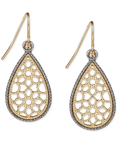 Patricia Nash Two-Tone Pave Lace-Look Tear-Shape Drop Earrings