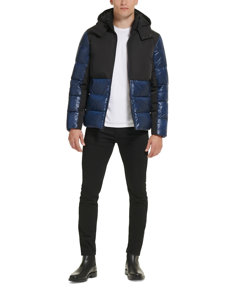 Kenneth Cole Men's Colorblock Mixed-Media Puffer Jacket