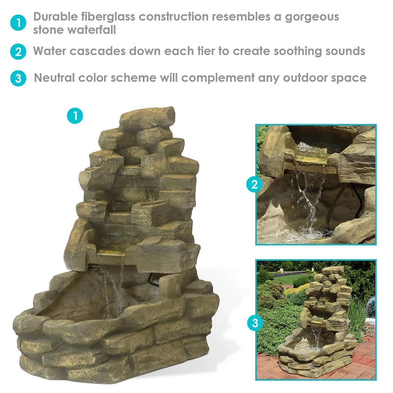 37"H Electric Fiberglass Stone Falls Waterfall Outdoor Water Fountain