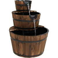 30-Inch 3-Tier Wood Barrel Outdoor Water Fountain - Electric Submersible Pump