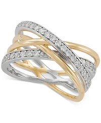 Cubic Zirconia Multirow Crossover Ring in Sterling Silver & 14k Gold-Plate