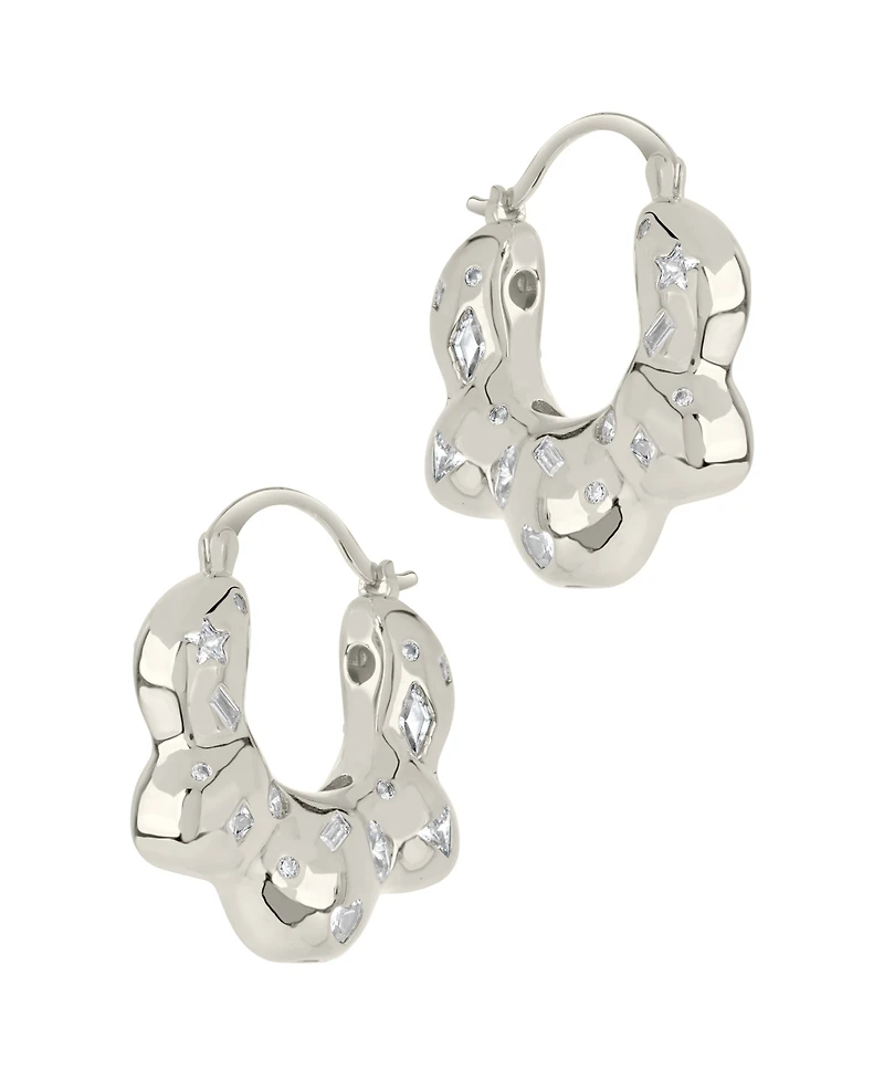 Sterling Forever Cubic Zirconia Tari Hoop Earrings