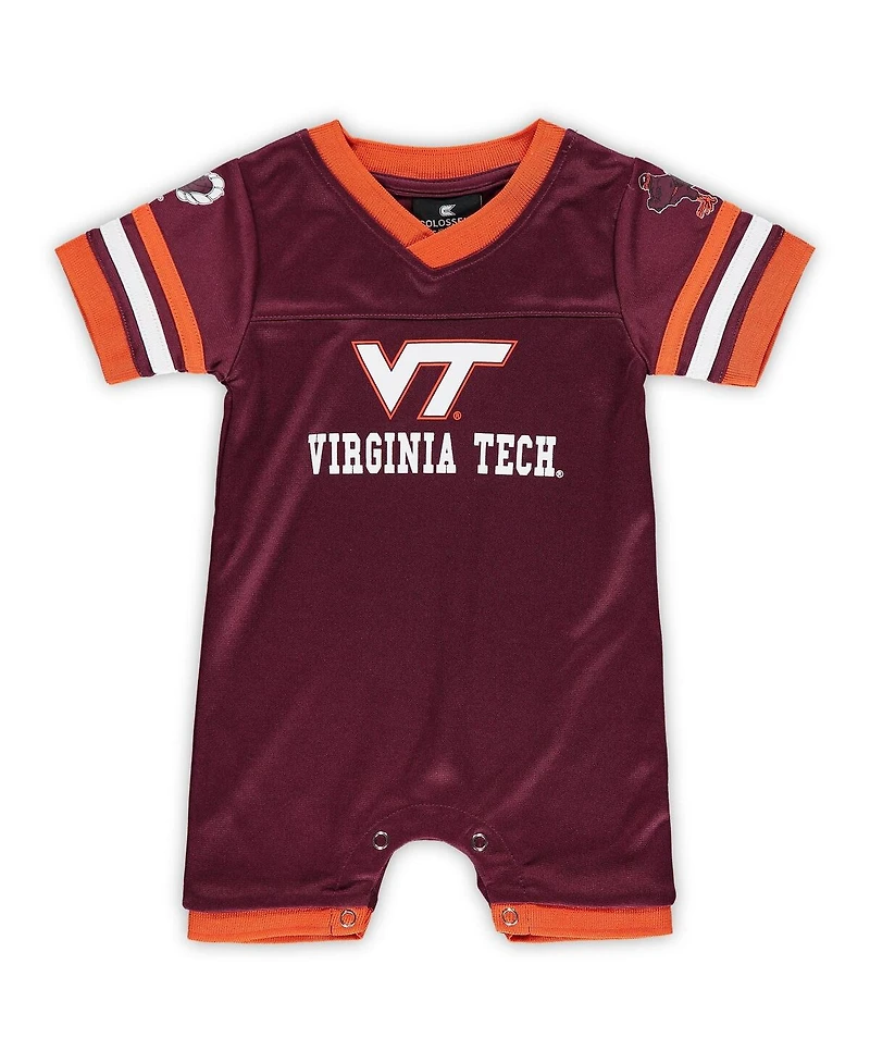 Newborn and Infant Boys Girls Colosseum Maroon Virginia Tech Hokies Bumpo Football Logo Romper