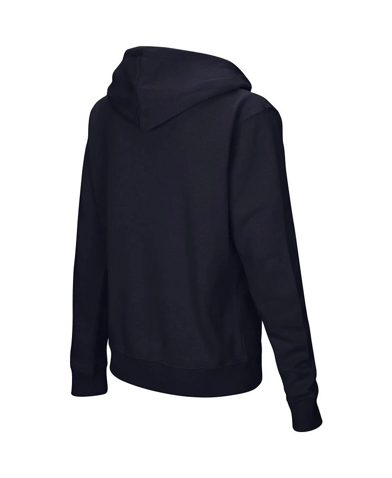 Women's Navy West Virginia Mountaineers Arch and Logo 1 Pullover Hoodie