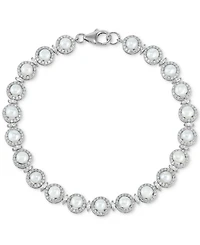 Arabella Cultured Freshwater Button Pearl (4 - 4-1/2mm) & Cubic Zirconia Link Bracelet in Sterling Silver