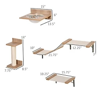 PawHut Cat Tree 4pc Mounted Shelf Set Bowl Climbing Hammock Shelves Beige