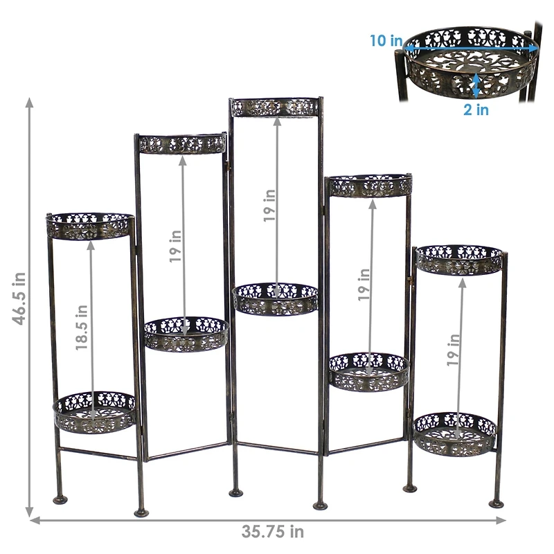 Indoor/Outdoor Steel 10-Tiered Folding Succulent Flower Plant Display Stand - 52" - Bronze